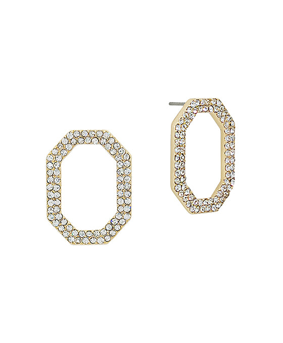 Double Row Pave Hexagon Shape Post Earring