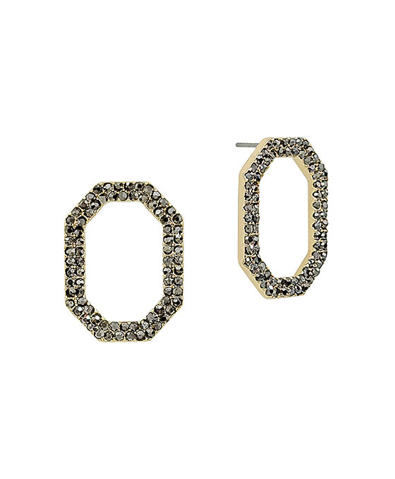 Double Row Pave Hexagon Shape Post Earring