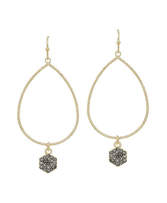 Teardrop Wirfe w/ Hexagon Pave Earring