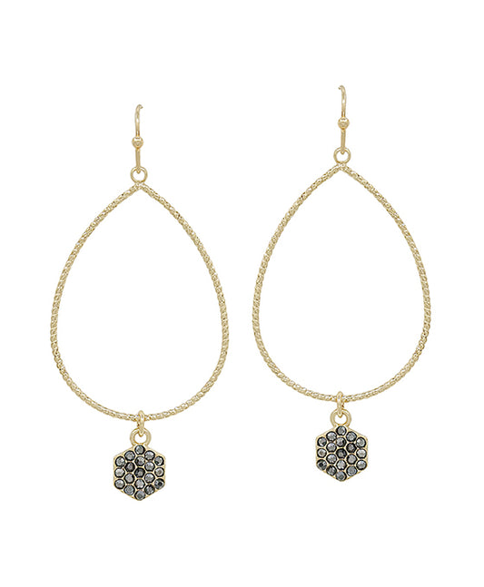 Teardrop Wirfe w/ Hexagon Pave Earring