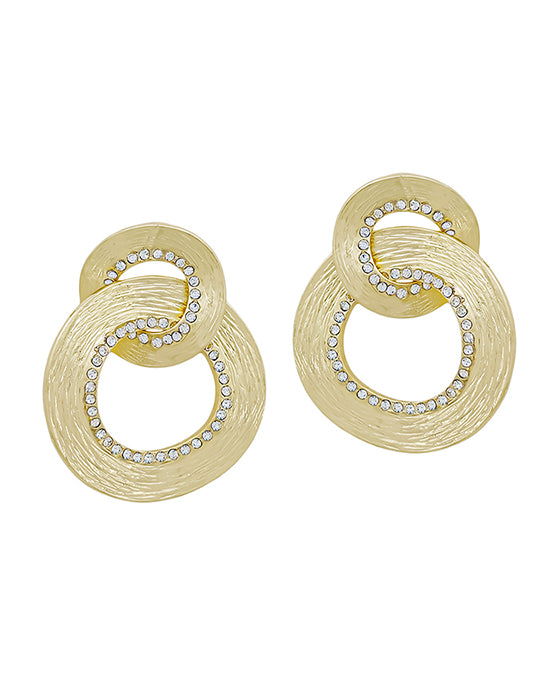 Double Linked Pave Accent Metal Post Earring