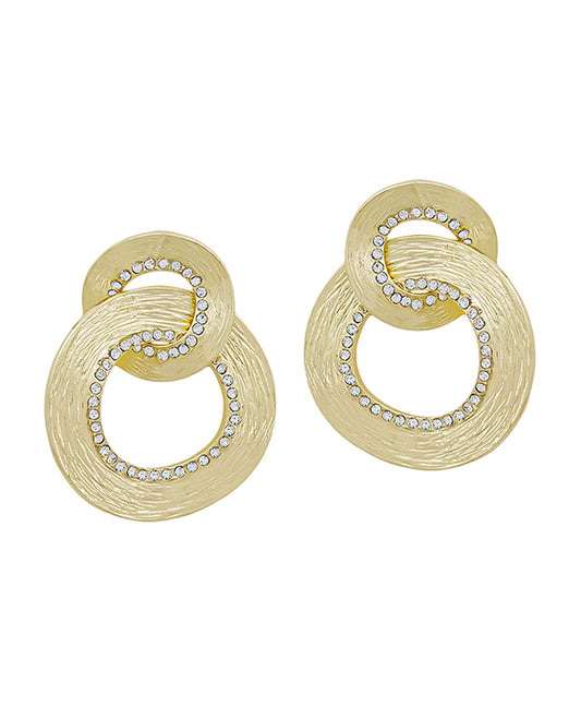 Double Linked Pave Accent Metal Post Earring