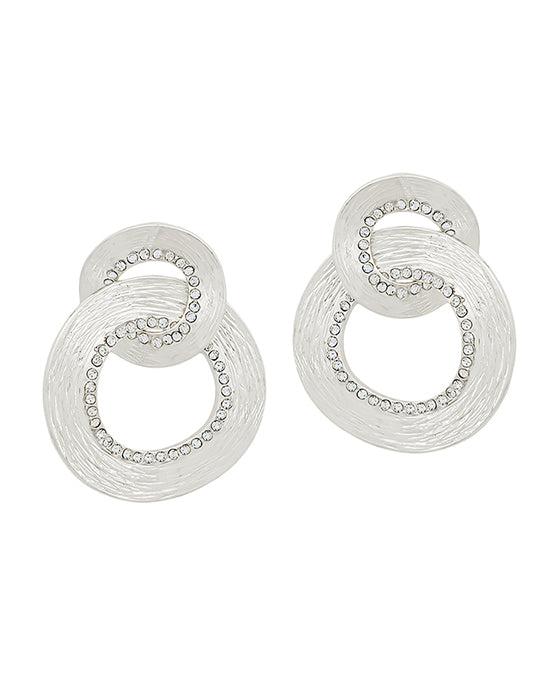 Double Linked Pave Accent Metal Post Earring