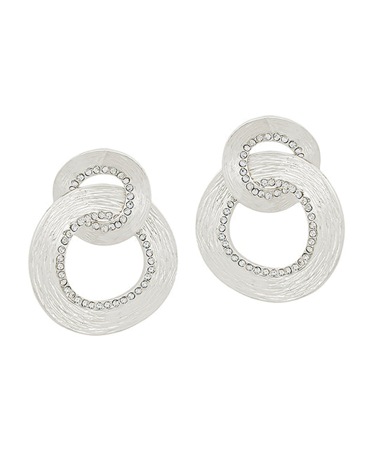 Double Linked Pave Accent Metal Post Earring