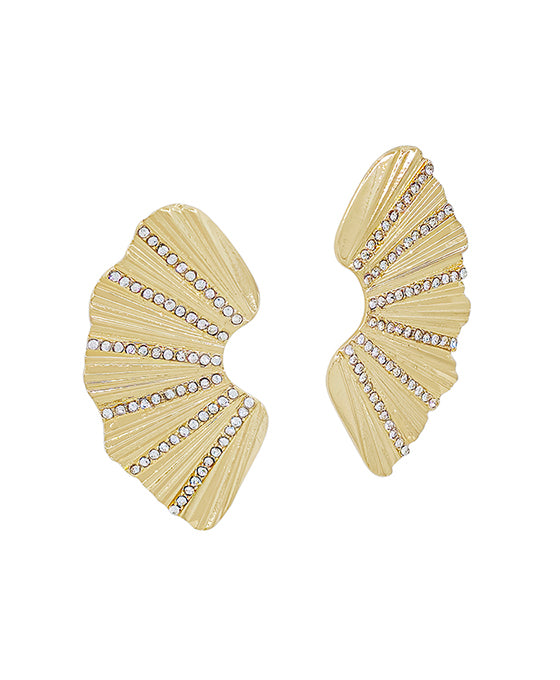 Fan Shape Pave Accent Post Earring