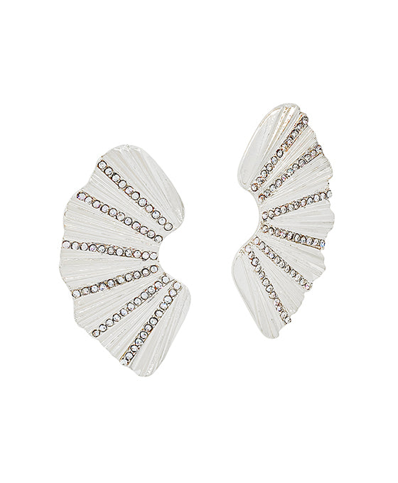 Fan Shape Pave Accent Post Earring