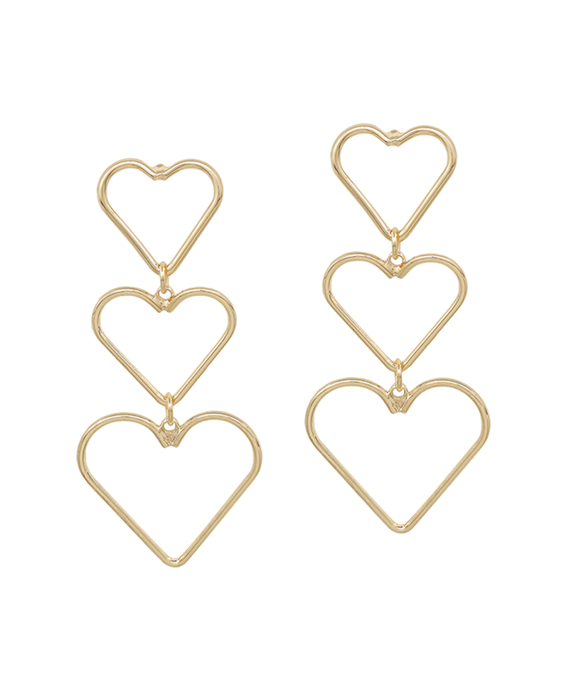3 Drop Heart Metal Post Earring