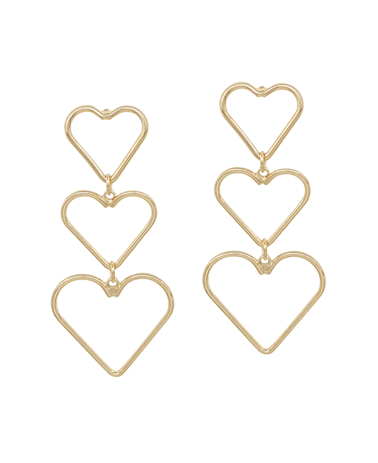 3 Drop Heart Metal Post Earring