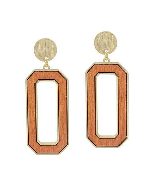 Rectangle Shape Wood Cast Post Earring