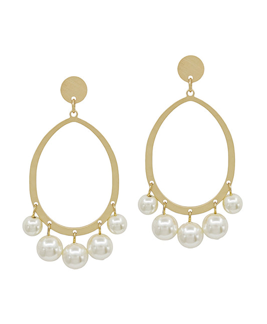 Oval Metal w/ Glass Pearl Charm Post Earring