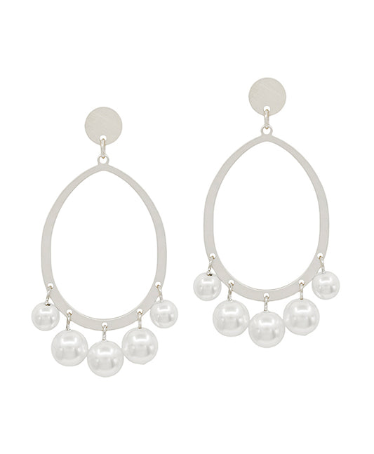 Oval Metal w/ Glass Pearl Charm Post Earring