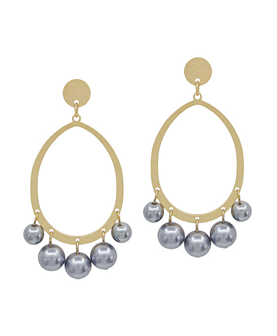 Oval Metal w/ Glass Pearl Charm Post Earring