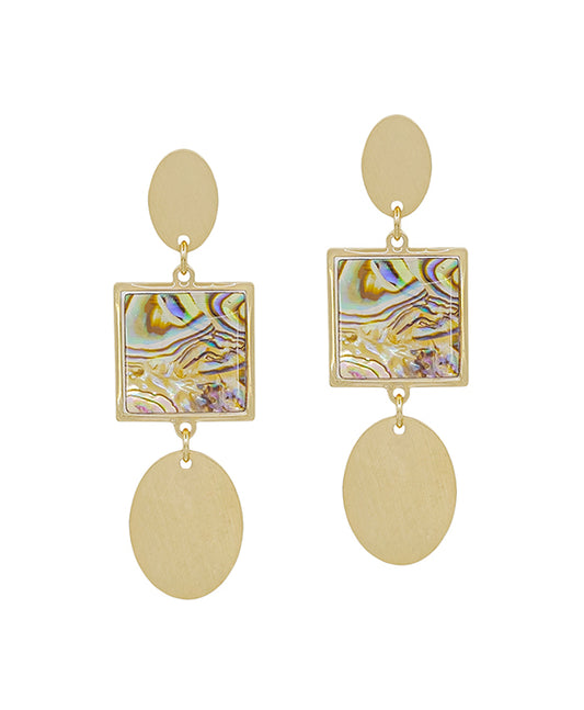 3 Drops Square Mop Accent Metal Post Earring