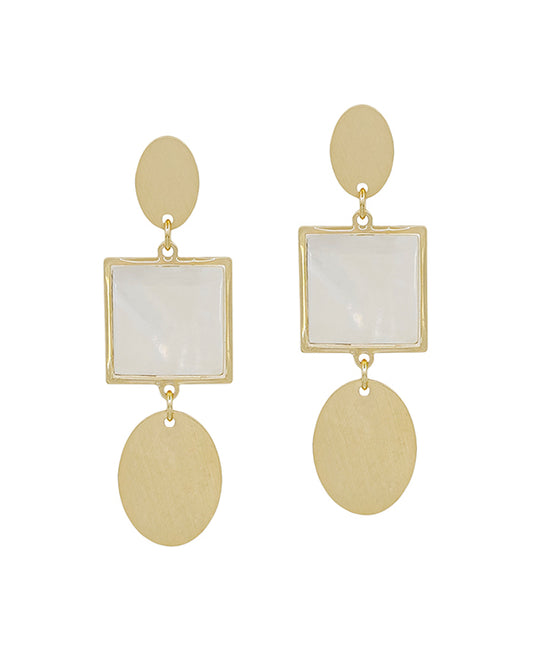 3 Drops Square Mop Accent Metal Post Earring