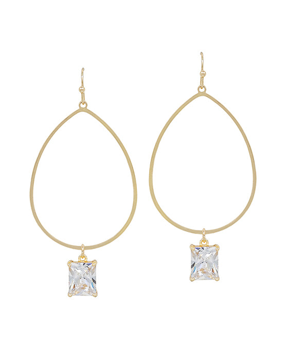 Teardrop Metal w/ Square Stone Charm Earring