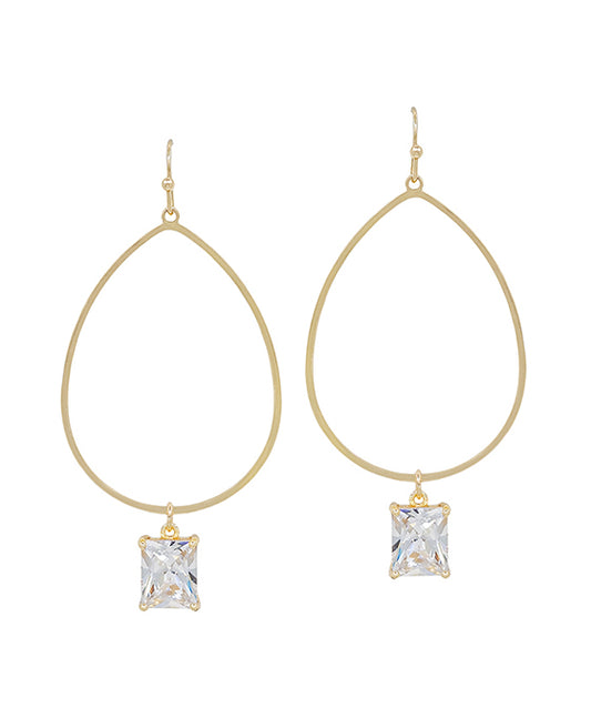 Teardrop Metal w/ Square Stone Charm Earring