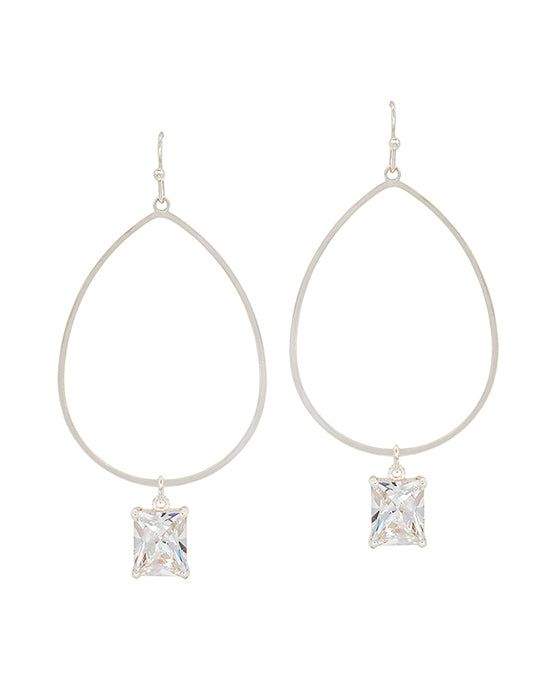Teardrop Metal w/ Square Stone Charm Earring