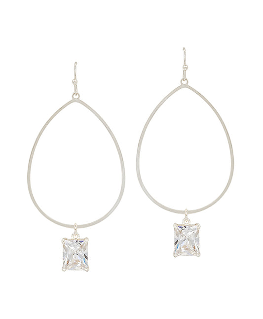 Teardrop Metal w/ Square Stone Charm Earring