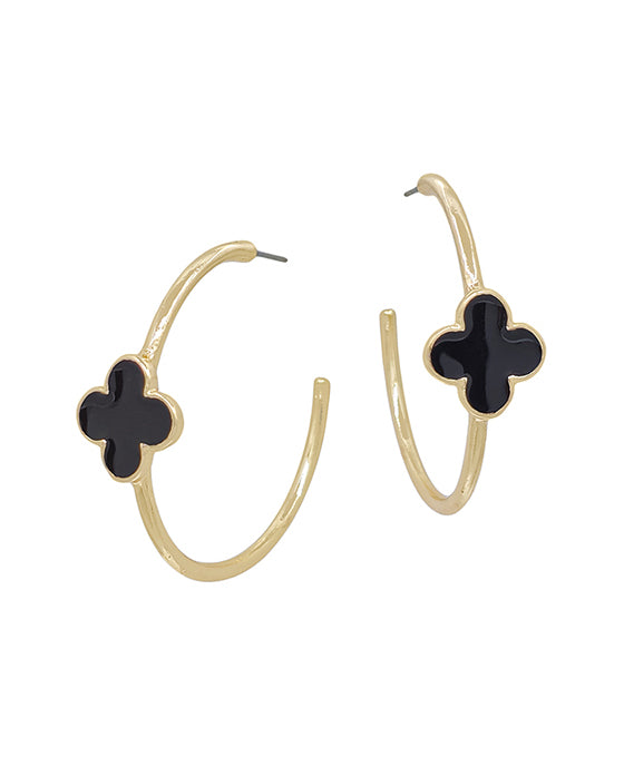 2 Inches Clover Epoxy Colored Metal Hoop Earring