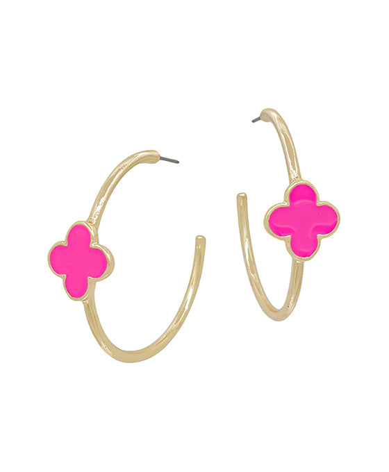 2 Inches Clover Epoxy Colored Metal Hoop Earring