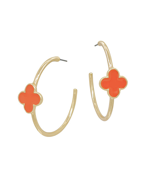 2 Inches Clover Epoxy Colored Metal Hoop Earring