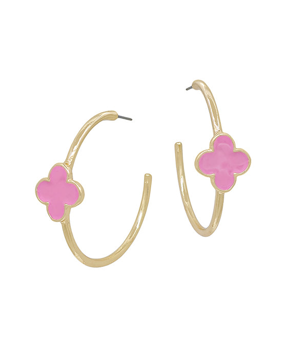 2 Inches Clover Epoxy Colored Metal Hoop Earring