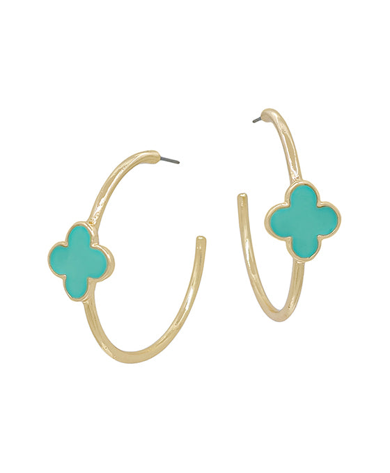 2 Inches Clover Epoxy Colored Metal Hoop Earring