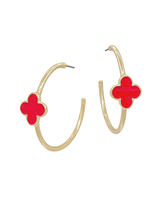 2 Inches Clover Epoxy Colored Metal Hoop Earring