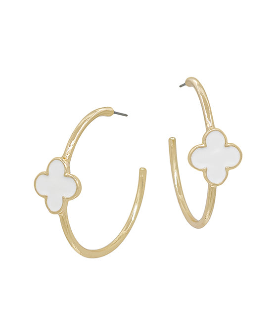 2 Inches Clover Epoxy Colored Metal Hoop Earring