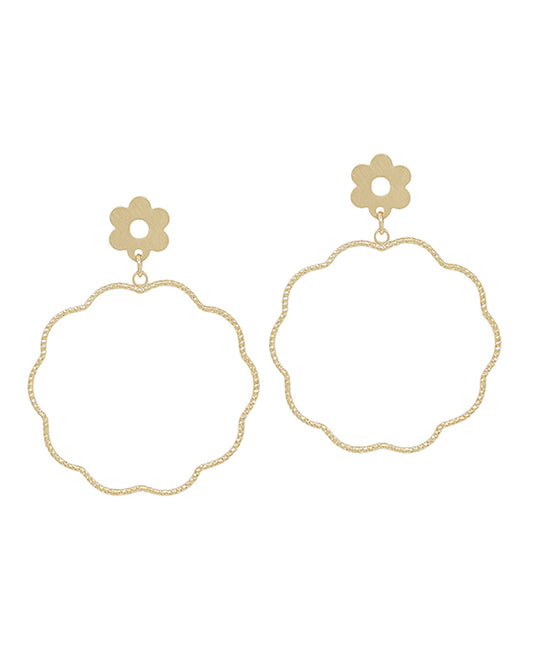 Double Flower Textured Wire Earring