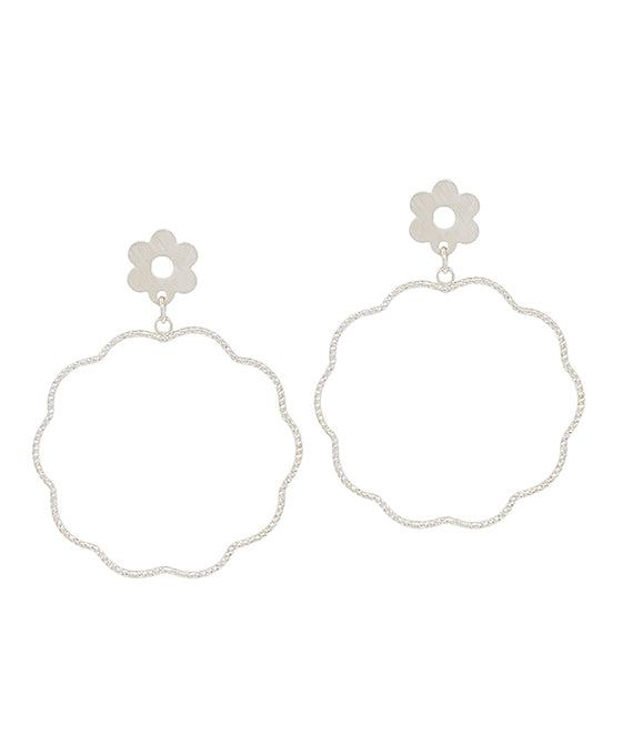 Double Flower Textured Wire Earring