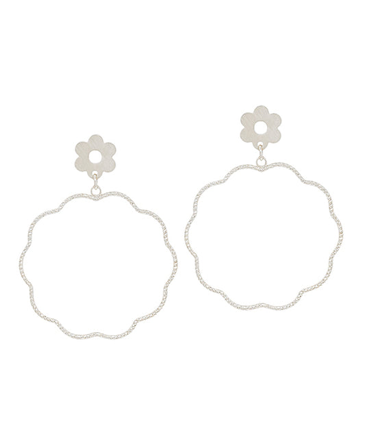 Double Flower Textured Wire Earring