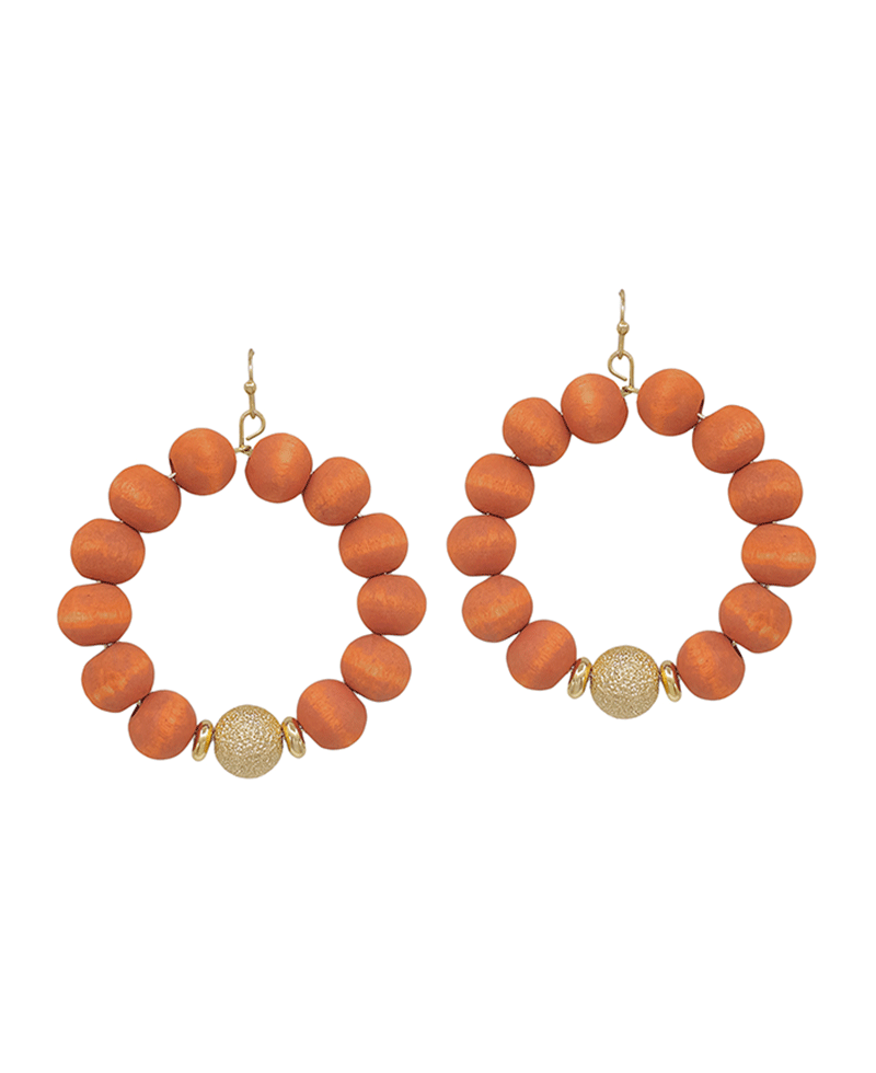 Satin Ball Accent Wood Beads Earring