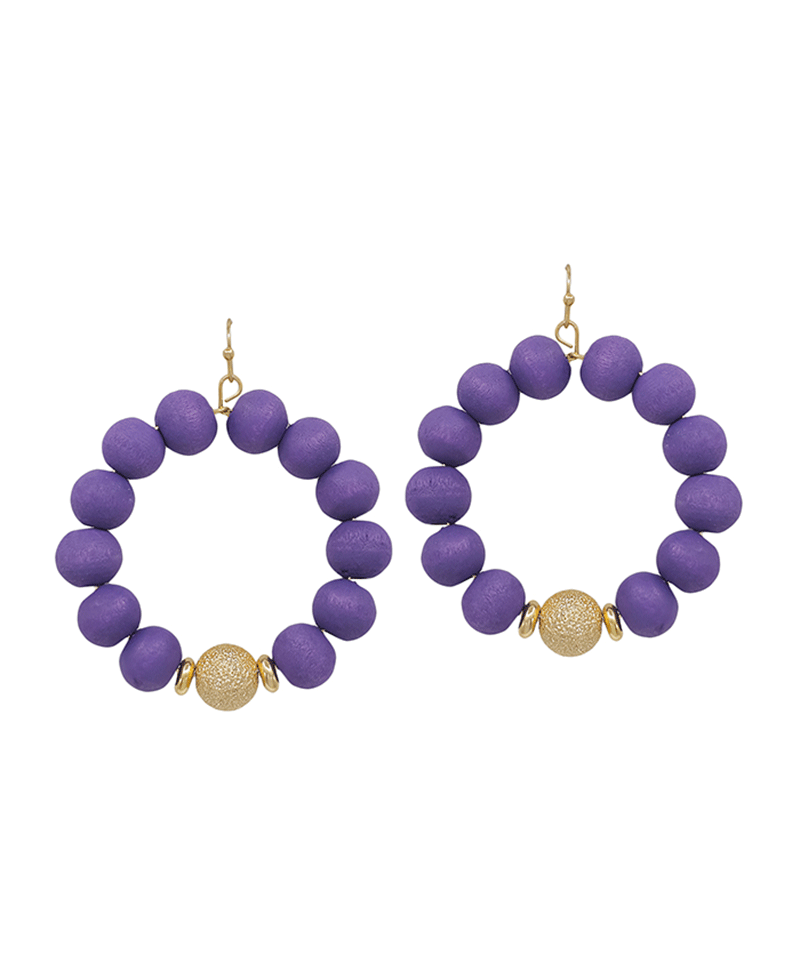 Satin Ball Accent Wood Beads Earring