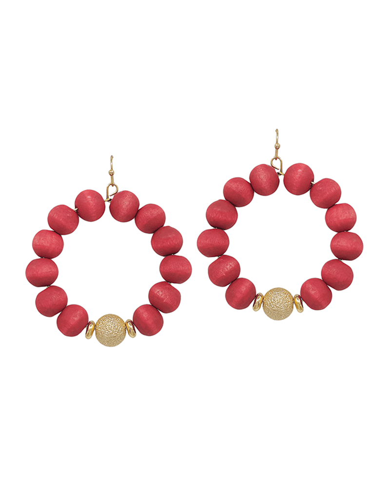 Satin Ball Accent Wood Beads Earring