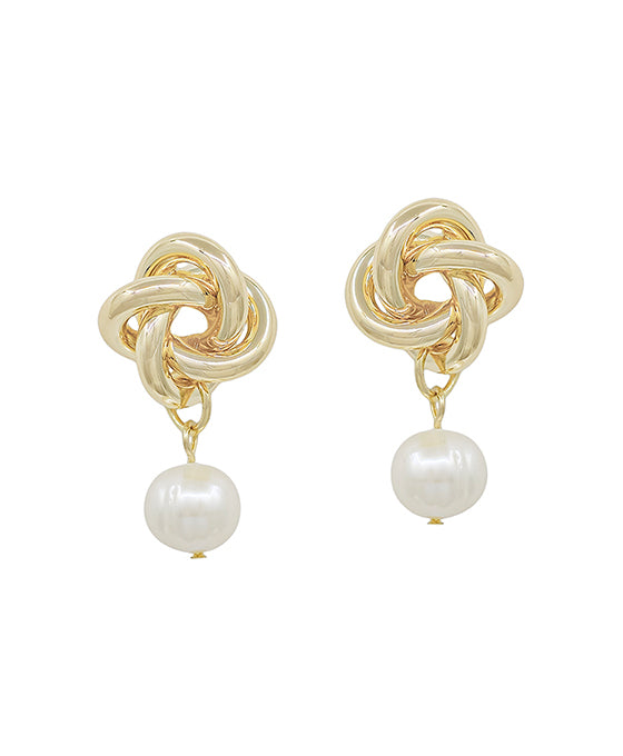 Knot Metal Post w/ Fresh Water Pearl Earring