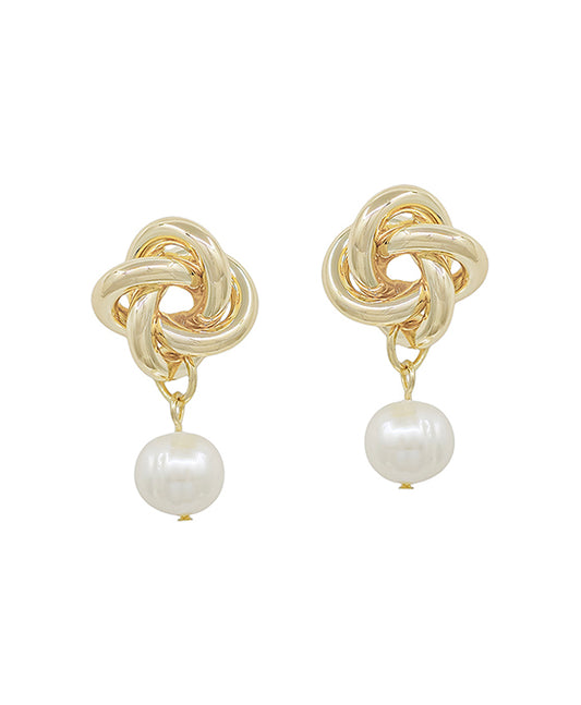 Knot Metal Post w/ Fresh Water Pearl Earring