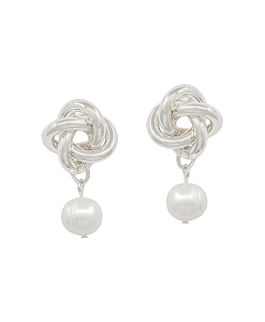Knot Metal Post w/ Fresh Water Pearl Earring