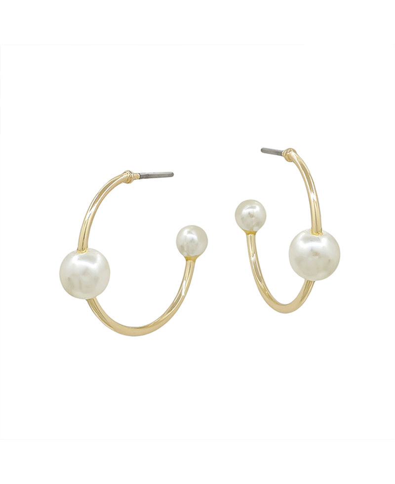 20mm Metal Hoop w/ 2 Pearls Earring