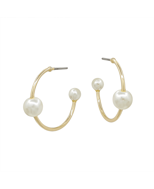 20mm Metal Hoop w/ 2 Pearls Earring