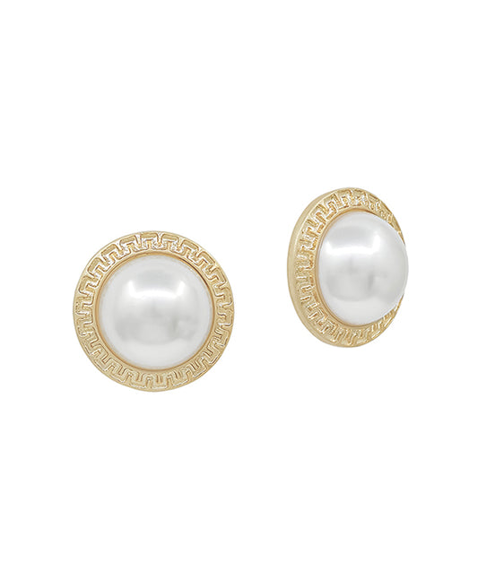Pearl Textured Metal Round Stud Earring