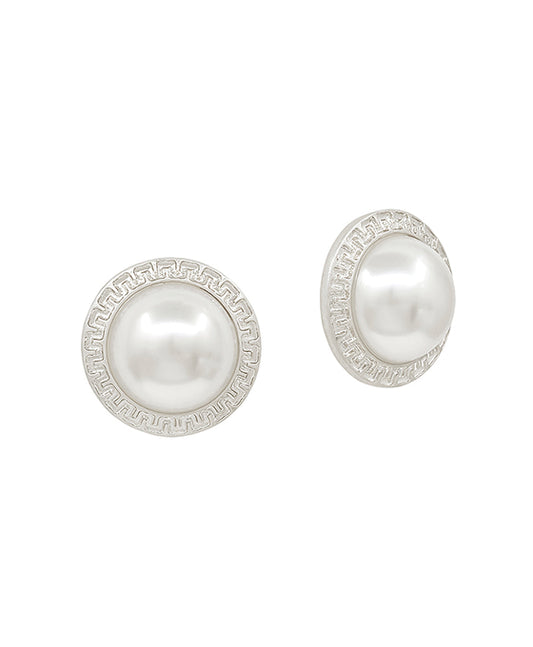 Pearl Textured Metal Round Stud Earring