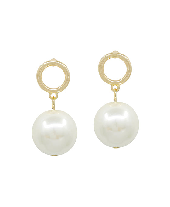 Round Metal Post w/ 15mm Pearl Drop Earring