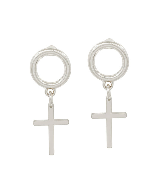 Round Metal w/ Cross Post Earring