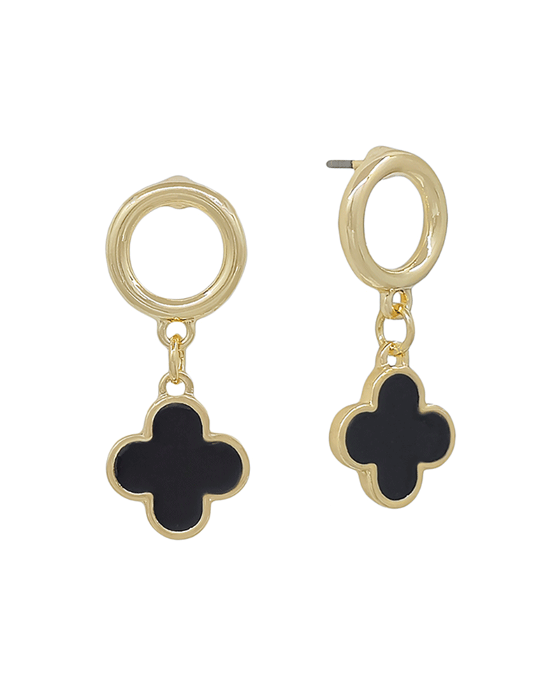 Round Metal Stud w/ Epoxy Clover Earring