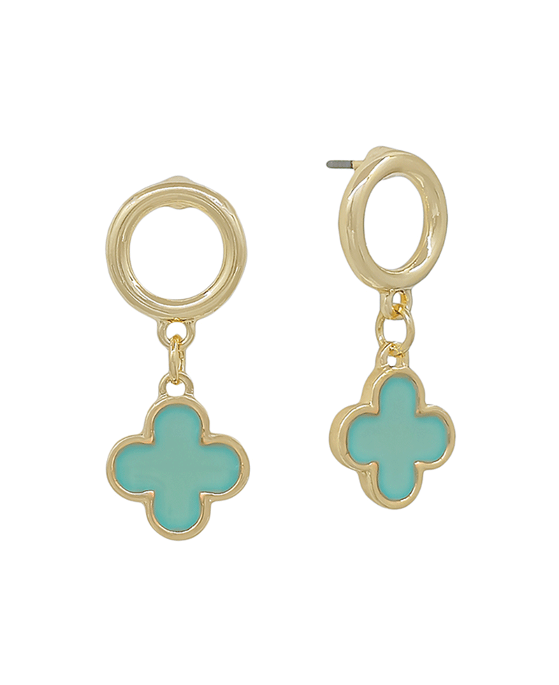 Round Metal Stud w/ Epoxy Clover Earring