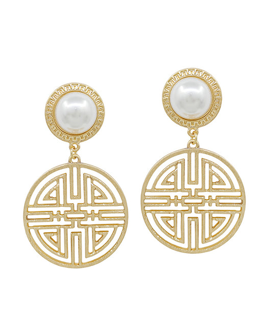 Pearl & Oriental Metal Post Earring