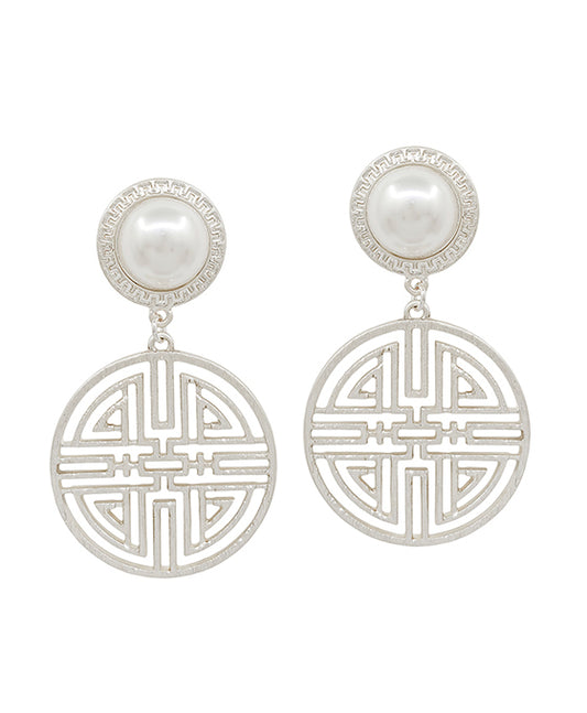 Pearl & Oriental Metal Post Earring