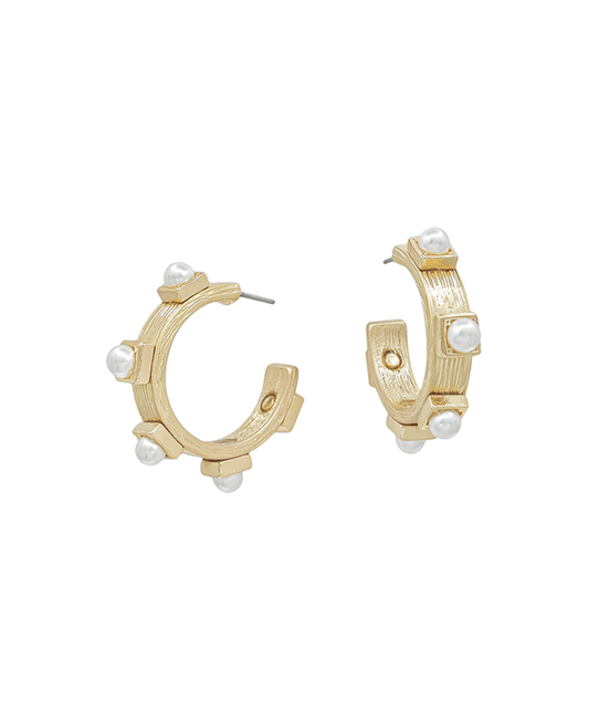 Pearl & Square Accent Hoop Earring