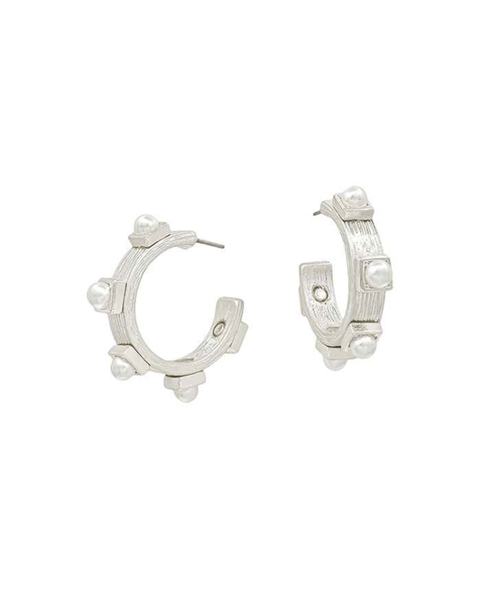 Pearl & Square Accent Hoop Earring
